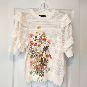 INC International Concepts White Floral Sweater